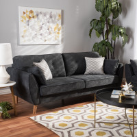 Baxton Studio R2006-Dark Grey-SF Miranda Mid-Century Modern Dark Grey Fabric Upholstered Sofa